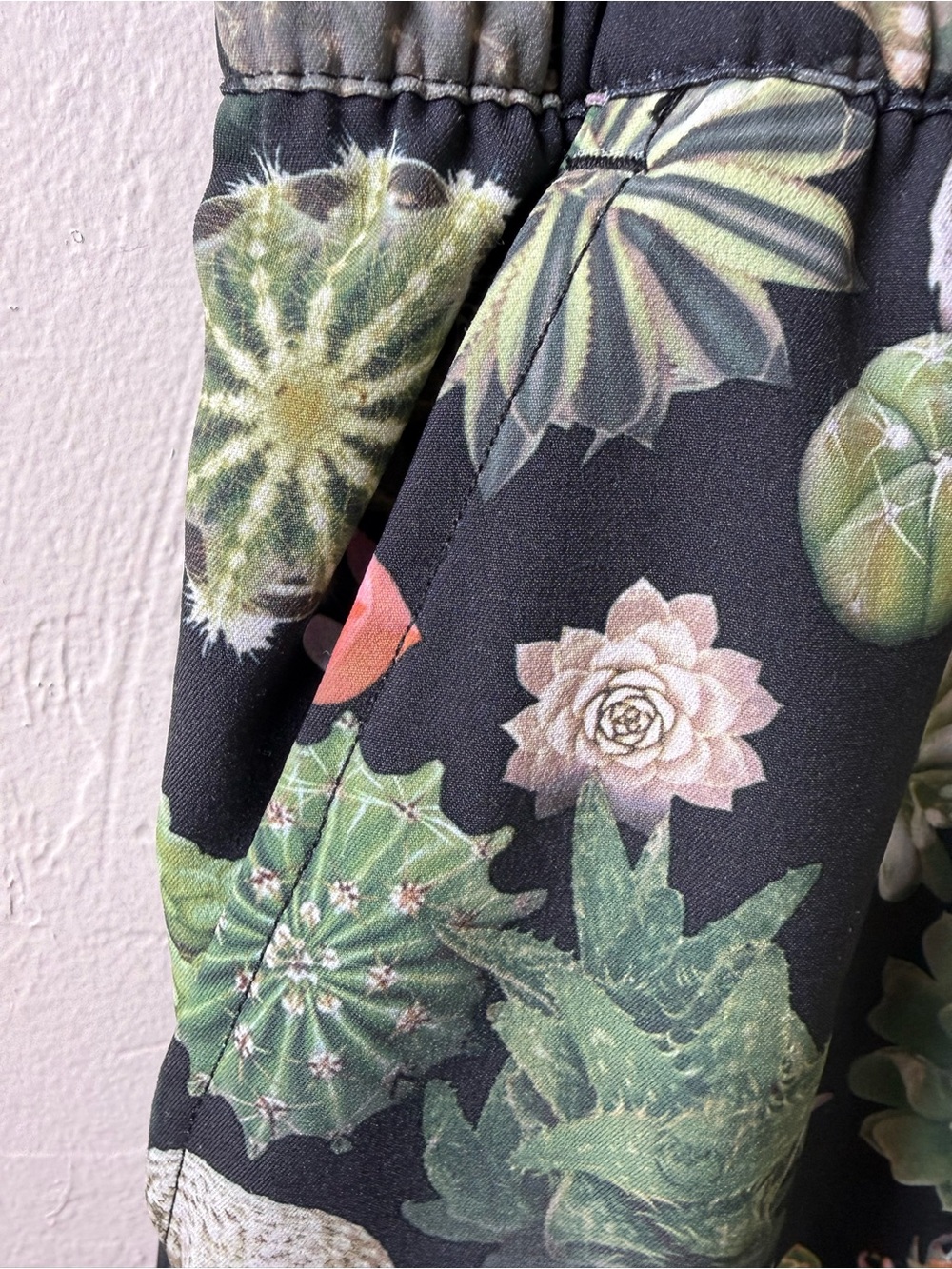 Kavu Women’s Black Athletic Shorts with Green & Coral Succulent Print - Picture 4 of 5